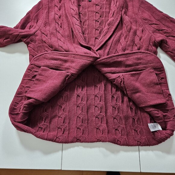 Talbots Cardigan Womens L Purple Plum LS Pockets Button Cable Knit Boho Mature - Picture 13 of 16